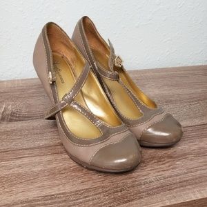 Fergalicious taupe t strap pumps